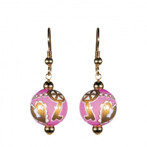 KEY TO MY HEART PINK CLASSIC BEAD EARRINGS - GOLD by Angela Moore - Hand Painted Earrings