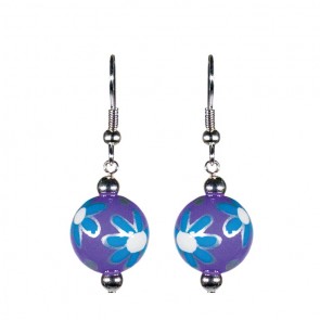 PURPLE PASSION CLASSIC BEAD EARRINGS - SILVER by Angela Moore - Hand Painted Earrings