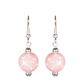 GIRAFFE BABY PINK CLASSIC BEAD EARRINGS - SILVER by Angela Moore - Hand Painted Earrings