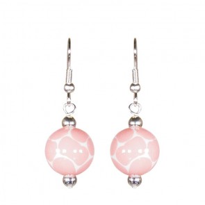 GIRAFFE BABY PINK CLASSIC BEAD EARRINGS - SILVER by Angela Moore - Hand Painted Earrings