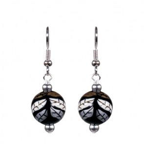 FRENCH ROAST CLASSIC BEAD EARRINGS - SILVER by Angela Moore - Hand Painted Earrings