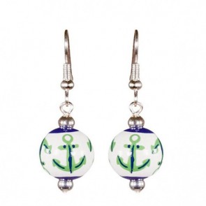ANCHORS AWAY NAVY/KELLY CLASSIC BEAD EARRINGS - SILVER