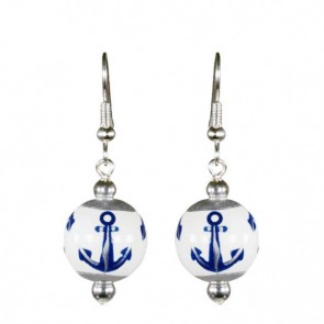 ANCHORS AWAY NAVY/SILVER CLASSIC BEAD EARRINGS - SILVER