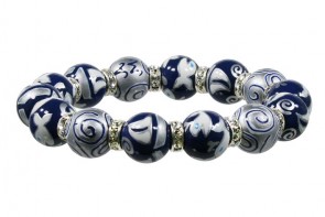 NIFTY NAUTICALS RELAXED FIT BRACELET - CLEAR SWAROVSKI CRYSTALS  by Angela Moore - Hand Painted, Beaded Bracelet