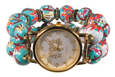 CORAL REEF GRANDE WATCH - GOLD by Angela Moore - Hand Painted Beaded Watch