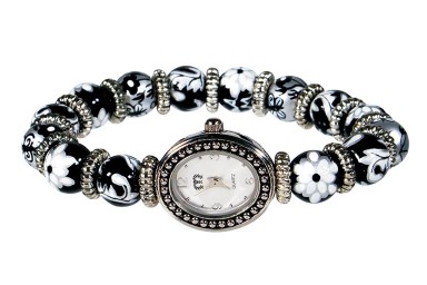 SPICE MARKET PETITE BEAD WATCH - SILVER by Angela Moore - Hand Painted Beaded Watch