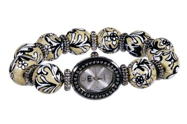 AMAZING LACE CLASSIC BEAD WATCH - SILVER by Angela Moore - Hand Painted Beaded Watch