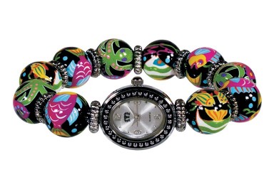 HOT TROPICS CLASSIC BEAD WATCH - SILVER by Angela Moore - Hand Painted Beaded Watch