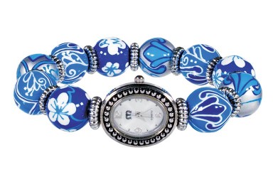 BLUE HEAVEN CLASSIC BEAD WATCH - SILVER by Angela Moore - Hand Painted Beaded Watch