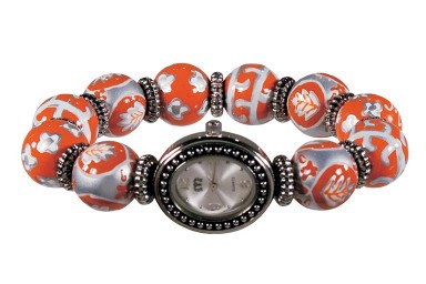 DESERT BLOOM SPICE CLASSIC BEAD WATCH - SILVER by Angela Moore - Hand Painted Beaded Watch