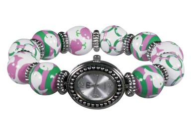 WHALE WATCH PINK/GREEN CLASSIC BEAD WATCH - SILVER