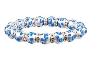 LEOPARD LIFE BLUE PETITE BRACELET - CLEAR SWAROVSKI CRYSTALS by Angela Moore - Hand Painted, Beaded Bracelet