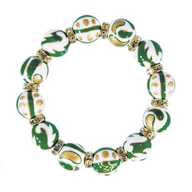 GREEN CRUSH CLASSIC BRACLET - CLEAR SWAROVSKI CRYSTALS by Angela Moore - Hand Painted, Beaded Bracelets