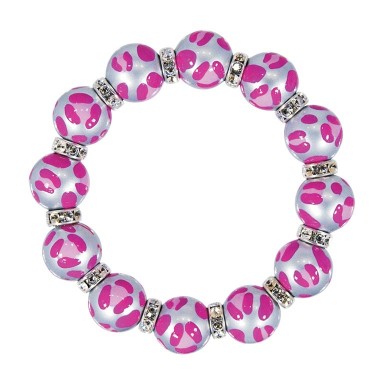 LEOPARD LIFE PINK CLASSIC BRACELET - CLEAR SWAROVSKI CRYSTALS by Angela Moore - Hand Painted, Beaded Bracelets