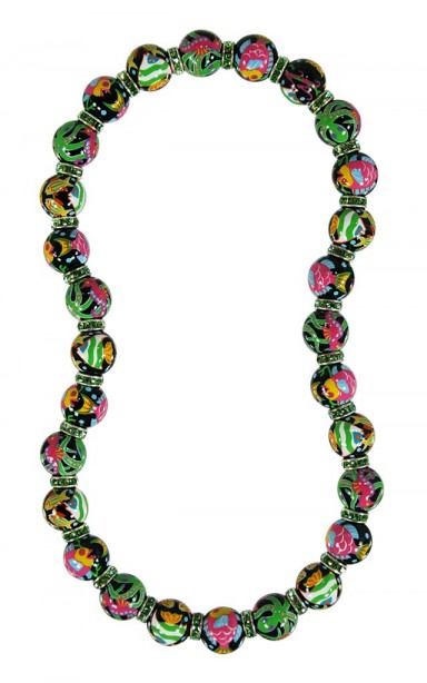 HOT TROPICS CLASSIC NECKLACE - PERIDOT SWAROVSKI CRYSTALS by Angela Moore - Hand Painted, Beaded Necklace