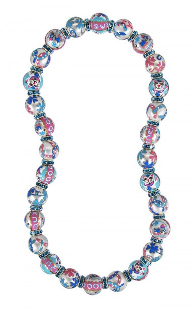 LUCKY DAY CLASSIC NECKLACE - AQUAMARINE SWAROVSKI CRYSTALS by Angela Moore - Hand Painted, Beaded Necklace