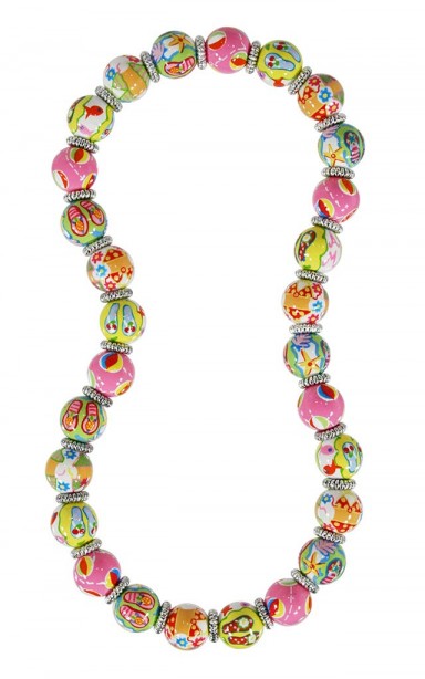 FUN FLIPS CLASSIC NECKLACE - SILVER by Angela Moore - Hand Painted, Beaded Necklace