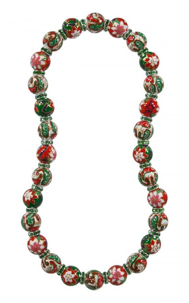 PERFECT POINTSETTIAS CLASSIC NECKLACE - PERIDOT SWAROVSKI CRYSTALS by Angela Moore - Hand Painted, Beaded Necklace