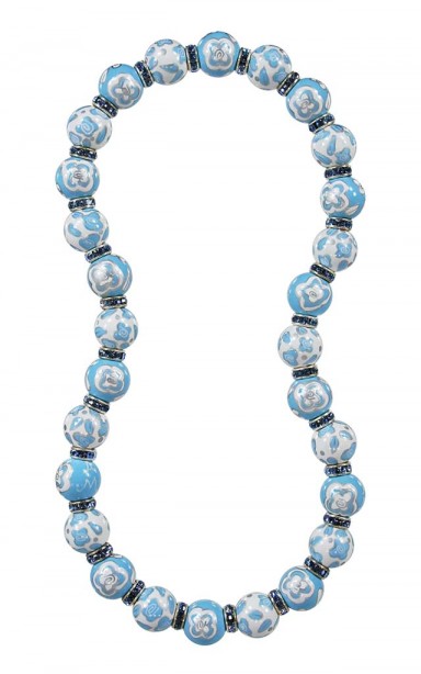 BLUE BELLE CLASSIC NECKLACE - LIGHT SAPPHIRE SWAROVSKI CRYSTALS by Angela Moore - Hand Painted, Beaded Necklace