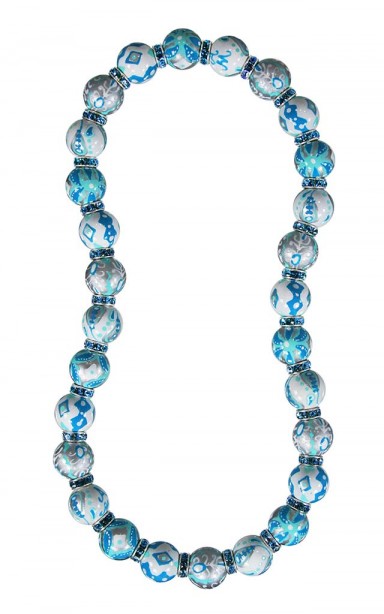 SEYCHELLES SPIRIT CLASSIC NECKLACE - AQUAMARINE SWAROVSKI CRYSTALS by Angela Moore - Hand Painted, Beaded Necklace