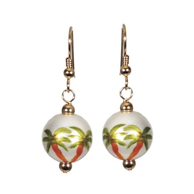 PALM TREES PEARL CLASSIC BEAD EARRINGS - GOLD by Angela Moore - Hand Painted Earrings