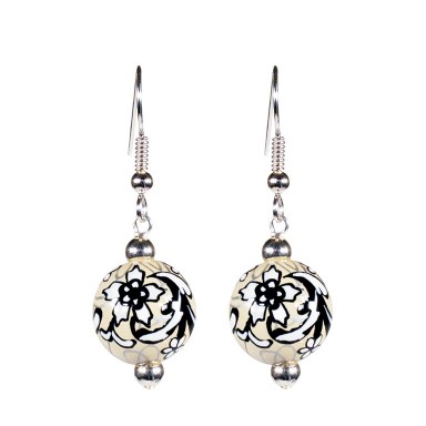 AMAZING LACE CLASSIC BEAD EARRINGS - SILVER by Angela Moore - Hand Painted Earrings