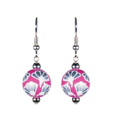 FRENCH LACE PINK CLASSIC BEAD EARRINGS - SILVER by Angela Moore - Hand Painted Earrings