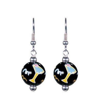 COCKTAIL TIME CLASSIC BEAD EARRINGS - SILVER by Angela Moore - Hand Painted Earrings