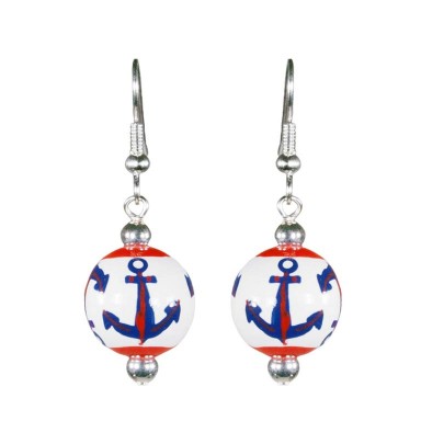ANCHORS AWAY NAVY/RED CLASSIC BEAD EARRINGS - SILVER by Angela Moore