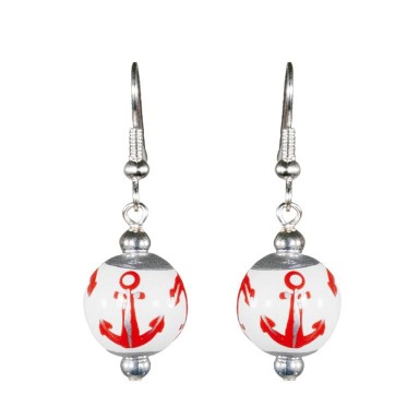 ANCHORS AWAY RED/SILVER CLASSIC BEAD EARRINGS - SILVER by Angela Moore