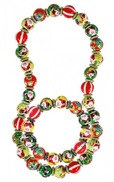 SANTA'S SURPRISE CLASSIC BRACELET & NECKLACE (GIFT SET) by Angela Moore - Hand Painted, Beaded Necklace 