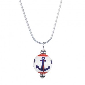 ANCHORS AWAY NAVY/RED CLASSIC BEAD PENDANT Angela Moore