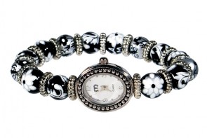 SPICE MARKET PETITE BEAD WATCH - SILVER by Angela Moore - Hand Painted Beaded Watch