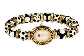 GLAMOUR PUSS PETITE BEAD WATCH - GOLD by Angela Moore - Hand Painted Beaded Watch