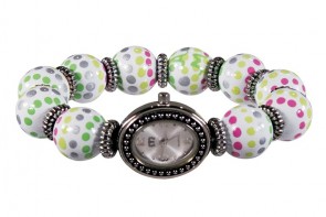 HOTSY DOTSY CLASSIC BEAD WATCH - SILVER by Angela Moore - Hand Painted Beaded Watch