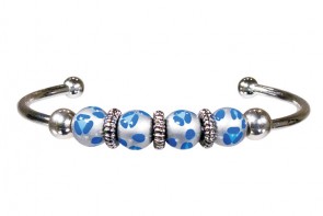 LEOPARD LIFE BLUE BANGLE by Angela Moore - Hand Painted, Beaded Bengal Bracelet