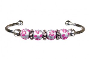 LEOPARD LIFE PINK BANGLE by Angela Moore - Hand Painted, Beaded Bengal Bracelet
