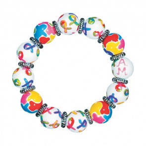 AUTISM AWARENESS CLASSIC BRACELET - SILVER  by Angela Moore - Hand Painted, Beaded Bracelet