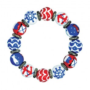 NAUTICAL BREEZE RED BLUE CLASSIC BRACELET - SILVER by Angela Moore - Hand Painted, Beaded Bracelet