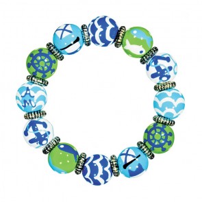 NAUTICAL BREEZE BLUE GREEN CLASSIC BRACELET - SILVER by Angela Moore - Hand Painted, Beaded Bracelet