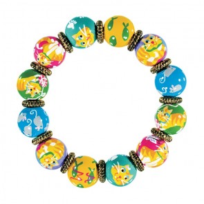 KITTY WITTY'S 9 LIVES CLASSIC BRACELET - GOLD by Angela Moore - Hand Painted, Beaded Bracelet