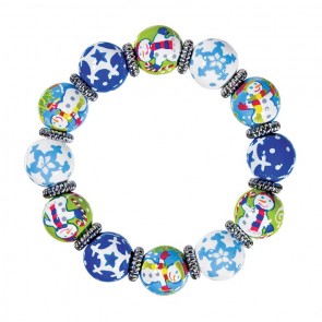 SNAPPY SNOWMEN CLASSIC BRACLET - SILVER by Angela Moore - Hand Painted, Beaded Bracelet