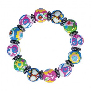 PEACE & LOVE CLASSIC BRACELET - SILVER by Angela Moore - Hand Painted, Beaded Bracelet