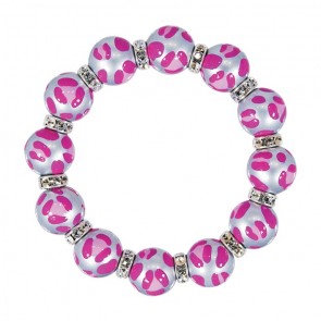 LEOPARD LIFE PINK CLASSIC BRACELET - CLEAR SWAROVSKI CRYSTALS by Angela Moore - Hand Painted, Beaded Bracelets