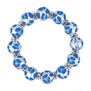 LEOPARD LIFE BLUE CLASSIC BRACELET - CLEAR SWAROVSKI CRYSTALS by Angela Moore - Hand Painted, Beaded Bracelets