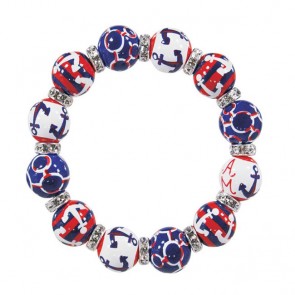 ANCHORS AWAY NAVY/RED CLASSIC BRACELET - CLEAR SWAROVSKI CRYSTALS