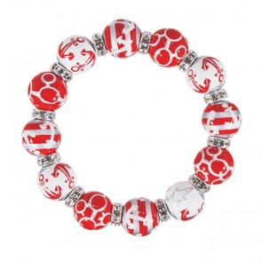 ANCHORS AWAY RED/SILVER CLASSIC BRACELET - CLEAR SWAROVSKI CRYSTALS