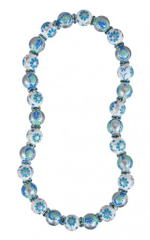 LUXE LIFE CLASSIC NECKLACE - AQUAMARINE SWAROVSKI CRYSTALS by Angela Moore - Hand Painted, Beaded Necklace