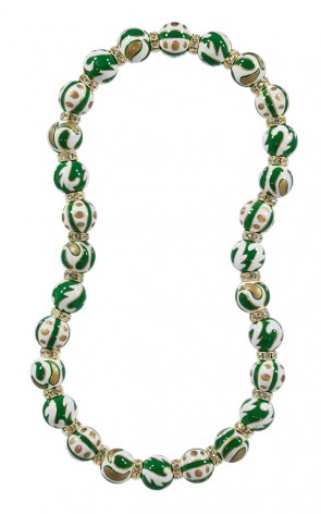 GREEN CRUSH CLASSIC BRACLET - CLEAR SWAROVSKI CRYSTALS by Angela Moore - Hand Painted, Beaded Necklace
