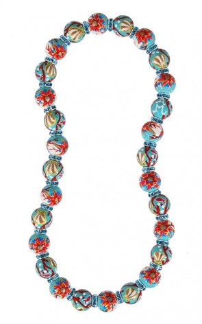 CORAL REEF CLASSIC NECKLACE - AQAUMARINE SWAROVSKI CRYSTALS by Angela Moore - Hand Painted, Beaded Necklace